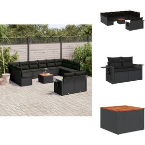 vidaXL Loungeset - Loungesets - Tuinset - Tuinbank - 13-delige Loungeset met kussens poly rattan zwart