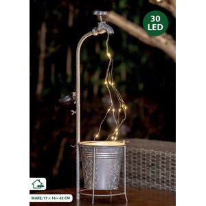 Kynast Garden Solar LED verlichting Waterkraan met emmer lamp voor tuin of terras LED waterval in emmer 62cm 30 LED's