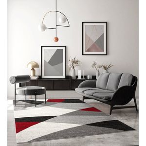 Modern design woon- of slaapkamer tapijts-sGeometrische patronen - Rood Grijs 200x280s-sBinnen - The Carpet PEARL