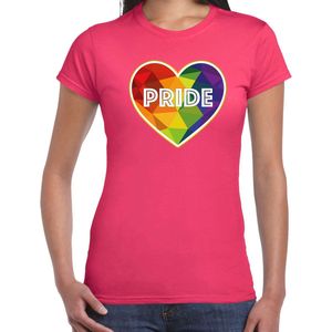 Bellatio Decorations Gay Pride shirt - pride hartje - regenboog - dames - roze XXL