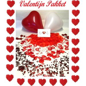 Romantische Valentijn versiering pakket met hartjes ""I LOVE YOU"" / 500 rozenblaadjes van stof / 100 hartjes / 10 ballonnen / Briefkaart met hartje / hartjes glitters / Huwelijk / Verjaardag / valentijn decoratie.