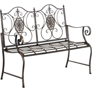 CLP Tuinbank PUNJAB, met romantische ornamenten, zitbank, tuinbankje, tuinmeubel, buitenbank, decoratiebank, balkonbank, terrasbank, serrebank, parkbank, landhuisstijl, country life stijl, metaal met poedercoating, 120 x 50 cm, bronzen