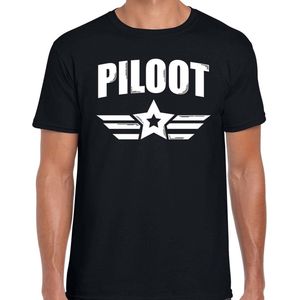 Piloot ster verkleed t-shirt zwart voor heren - generaal / piloot  carnaval / feest shirt kleding / kostuum XL