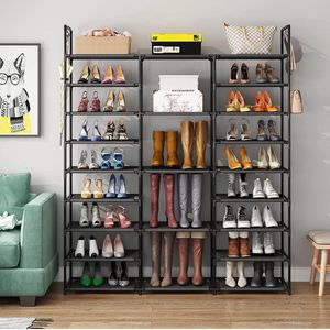 schoenenrek van metaal, smal schoenenrek met 23 planken, kan 50-55 paar schoenen en laarzen bevatten, staand rek voor woonkamer, slaapkamer, hal, entree, kleedkamers - zwart