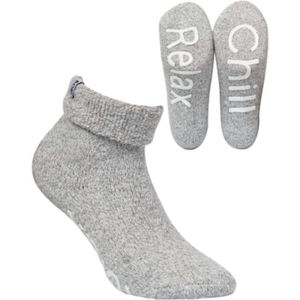 Huissokken - Anti-slip - Chill en Relax - Grijs - Unisex - Maat 35-38 - 40% Wol