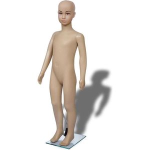 Etalagepop kind (Incl Anti Stof doekjes)  met glazen voet 110 cm beige - Paspop Kind - Etalage figuur