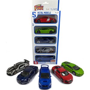 Bburago Porsche 911, Bugatti Chiron, Subaru Wrx Sti, Audi R8, Lamborghini Huracan - set van 5 modelauto's 1:43