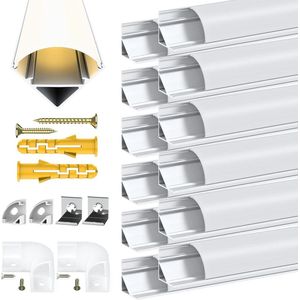12 stuks x 1 m aluminium V-vorm LED profiel met melkachtige witte afdekking - hoekconnector en montageclips LED strip profiel