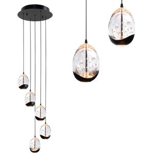 Eettafellamp Clear egg | 5 lichts | Ø 9,5 cm | 65 cm | glas / metaal | transparant / zwart | hanglamp | modern / landelijk design