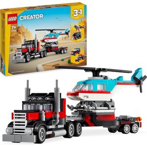 LEGO Creator 3in1 Truck Set met Helikopter, Wordt een Propellervliegtuig en Brandstoftruck of Hot Rod en Terreinwagen, Speelgoed Auto Cadeau voor Jongens en Meisjes vanaf 7 jaar