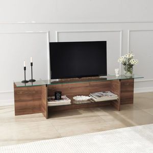 Emob- TV Meubel Locelso TV-meubel | 100% Gehard Glas | Notelaar - 158cm - Bruin