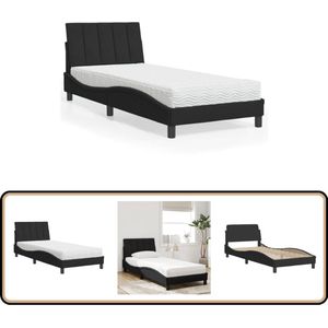 vidaXL Bed met matras - Fluweel - Zwart - 90x190 cm Slaapcomfort - Nachtlampje - Boxspring - Tweepersoonsbed - Velvet Bed
