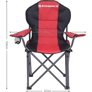 SONGMICS Campingstoel, inklapbaar, klapstoel, comfortabele met schuim beklede zitting, met flessenhouder, hoog belastbaar, max. belastbaarheid 250 kg, outdoor stoel, rood GCB06BK