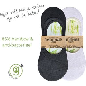 green-goose® Bamboe Footies Duo | Maat 39-41 | Zwart | Wit | 2 Paar | Ballerina | Voetjes | Sneakersokken | Duurzaam en Comfortabel | 85% Bamboe