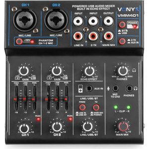 Mengpaneel mixer - Vonyx VMM401 - USB mixer met Bluetooth - 4-kanaals