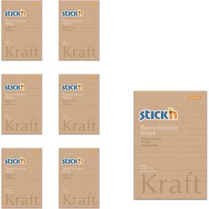 Stick'n sticky notes schrift - 152x101mm gelinieerd, 6 stuks, kraft papier, 100 memoblaadjes