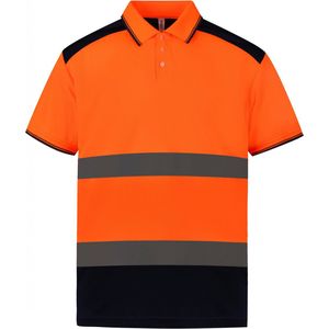 Polo Unisex L Yoko Kraag met knopen Korte mouw Hi Vis Orange / Navy 100% Polyester