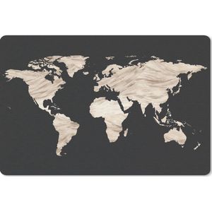 Bureau mat - Wereldkaart - Beige- Zwart - 60x40