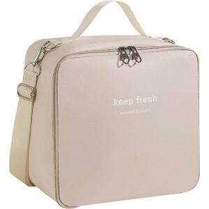 Geïsoleerde Lunchtas voor Dames en Heren - Lekvrije Reusable Koeltas met Afneembare Schouderriem (Beige)