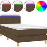 vidaXL - Boxspring - met - matras - en - LED - stof - donkerbruin - 100x200 - cm