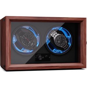 Brienz 2 watchwinder, 2 horloges, 4 modi, houten look, blauwe binnenverlichting