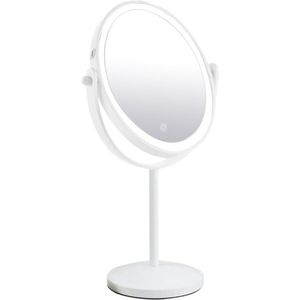 Make-up spiegel staand 10x vergrotend met dimbare LED verlichting mat wit