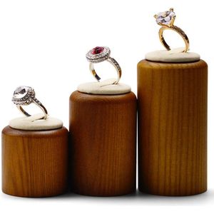 Massief houten ringstandaard 3 stuks cilindrische sieraden showcase ring displaystandaard (crèmewit)