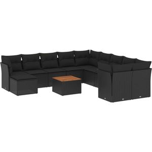 vidaXL 12-delige Loungeset met kussens poly rattan zwart - Loungeset - Loungesets - Tuinset - Tuinbank