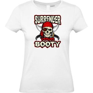 Dames T-shirt Surrender Your Booty | Halloween Kostuum Volwassenen | Halloween | Foute Party | Wit dames | maat S