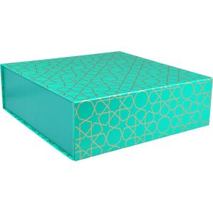 Geschenkdoos | karton | 25x25x8cm | opvouwbaar | groen/goud | 10 stuks
