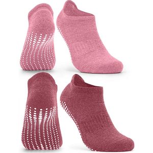 Malinsi Sokken Antislip 2-Pack - 2 Paar Laag Roze - maat 36-41 - Yoga Enkelsokken - Huissokken Dames en Heren anti slip