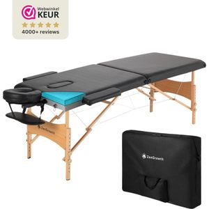 ZenGrowth® Economy Massagetafel Zwart – Inklapbaar – Breedte 70 tot 95 cm – Hoogte 57 tot 83 cm – Dubbellaags matras – Behandelbank – Behandeltafel – Inclusief Opbergtas
