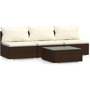 vidaXL - 4-delige - Loungeset - met - kussens - poly - rattan - bruin