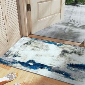 Wasbaar tapijt voor woonkamer, 60 x 110 cm, klein tapijt, laagpolig, slaapkamer, tapijt, abstract tapijt, antislip, tapijt voor binnen en buiten, eetkamer, zacht tapijt, blauw