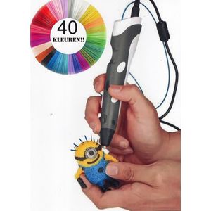 3D Pen -XXL-starterspakket-Inclusief 129 Meter Filament in 40 kleuren-Boek met 40 bladzijden met sjablonen en herbruikbaar-transparant overtrekvel-Oplader-Penhouder-Vanta black