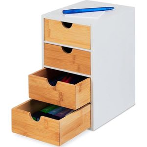 Ladeblok bamboe 4 lades - Bureau organizer - Make-up badkamer keuken - Natuur/wit - HxBxD: 275 x 165 x 21 cm Ladeblok