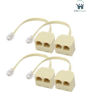 LifeStages - P1 Splitter - Telefoonlijn splitter RJ11 - Telefoonsplitter voor vaste netspanning - 6P4C Plug naar 2 Bus Convertorkabel - RJ11 Plug 1 in 2 uit Muuradapter (4PCS)