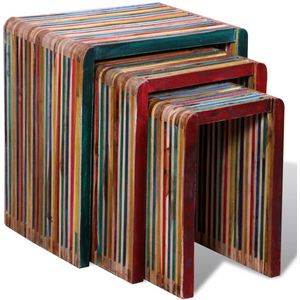 vidaXL Tafeltjesset Gerecycled Teakhout 3-delig Vintage Meubelen - Teak Houten Tafels - Multicolour Furniture - Retro Design - Handmade Furniture