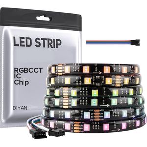 WS2805 SPI RGBCCT (RGB + Warm wit + Koud wit) adresseerbare Digitale Dreamcolor RGBIC LED-strip 5 meter 60LEDs/m 50Pixels DC24V IP65 waterdicht (exclusief controller en voeding)