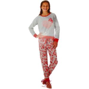 Pyjamapak met bloemetjes - Grijs / Rood - Polyester - Maat 98 / 104