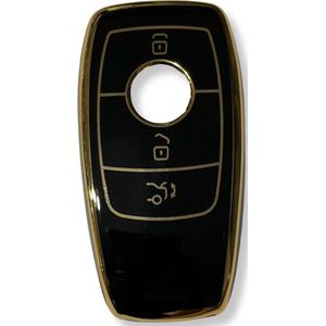 Sleutelcover voor Mercedes Benz, Sleutelhoesje, Key Case for Mercedes Benz, Autosleutel Hoesje Geschikt Voor Mercedes Benz C-Class, S-Class, E-Class, A-Class W223, W206, EQS, S400, S450, S500, Zwart - Goud