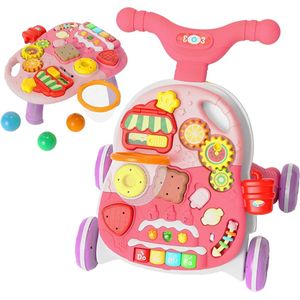 Baby Walker - Educatief Babyspeelgoed - Baby Loopwagen - Baby Looptrainer - Leren & Lopen - Leren Lopen - 2 in 1 Loopwagen - 2 in 1 Tafel & Loopwagen - Loopstoeltje Baby - Loopwagens - Meisje & Jongen | Roze
