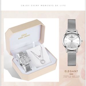 Boerni Aibisino Horloge en Ketting Zilver kleur luxe geschenk set | Crystal glass | Premium kwaliteit uurwerk Quartz Japan | Mineraal | Geschenk | Fashion | Elegant | Dames | Vrouw |  Black Friday