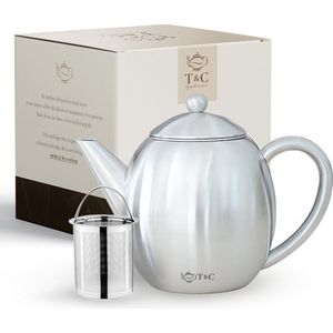 T&C Theepot met Filter en Dubbelwandig - 1,2L - Matte Grijs