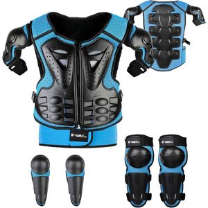 Beschermjas, Kindermotorbescherming met Kniebeschermers Elleboogbeschermers Borstbeschermer Racen voor Buitensporten - Motocross -Skaten -Fietsen- Blauw