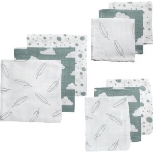 Meyco Baby Clouds/Dots/Feathers starterset - 9-pack - hydrofiel - stone green