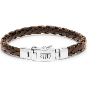 Silk armband zilver & bruin leer 766BRN FOX collectie - 20cm