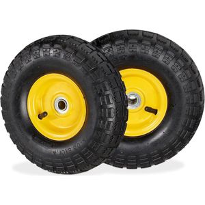 2x steekwagenwiel 4.1/3.5-4 luchtbanden reserve 16 mm as - 136 kg draagvermogen - zwart-geel Bolderkar