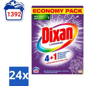 Dixan - Waspoeder en Vlekverwijderaar - Witte en Gekleurde Was - Lavendel - 58 Wasbeurten - Voordeelverpakking - 24 stuks