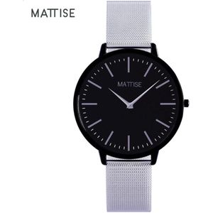 MATTISE Unisex Zwart Horloge met Zilver Horlogebandje van Gewoven Staal — Meis3 38 mm Quartz Heren Horloge Dames — Horloge voor Mannen Horloge voor Vrouwen — Horloges Horologe Uurwerk Mannen Uurwerk Vrouwen Uurwerken